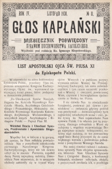 Głos Kapłański : miesięcznik poświęcony sprawom duchowieństwa katolickiego. 1930, nr 11