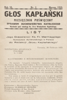 Głos Kapłański : miesięcznik poświęcony sprawom duchowieństwa katolickiego. 1932, nr 3