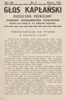 Głos Kapłański : miesięcznik poświęcony sprawom duchowieństwa katolickiego. 1933, nr 3