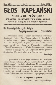 Głos Kapłański : miesięcznik poświęcony sprawom duchowieństwa katolickiego. 1934, nr 2