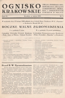 Ognisko Krakowskie : organ Oddziału Krakowskiego Zwiąku Zawod. Drukarzy i Pokrewn. Zawodów w Polsce. 1938, nr 2