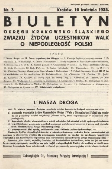 Biuletyn Okręgu Krakowsko-Śląskiego Związku Żydów Uczestników Walk o Niepodległość Polski. 1935, nr 3