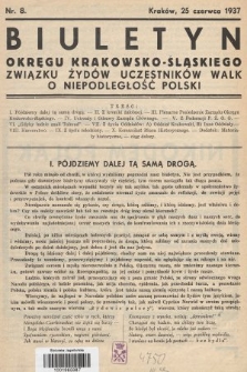 Biuletyn Okręgu Krakowsko-Śląskiego Związku Żydów Uczestników Walk o Niepodległość Polski. 1937, nr 8