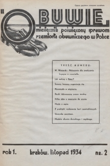Obuwie : miesięcznik poświęcony sprawom rzemiosła obuwniczego w Polsce. 1934, nr 2
