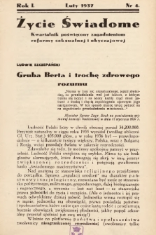 Życie Świadome : kwartalnik poświęcony zagadnieniom reformy seksualnej i obyczajowej. 1936, nr 4