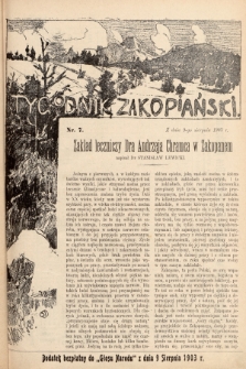 Tygodnik Zakopiański : dodatek bezpłatny do „Głosu Narodu” z dnia 9 sierpnia 1903, nr 7