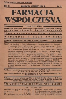 Farmacja Współczesna : czasopismo poświęcone naukowym, zawodowym i społecznym zagadnieniom farmacji : organ Stowarzyszenia „Nowa Farmacja”. 1934, nr 3