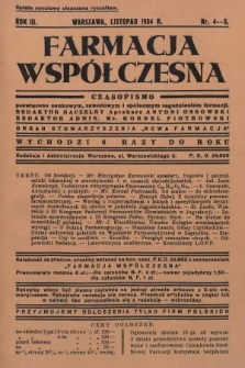 Farmacja Współczesna : czasopismo poświęcone naukowym, zawodowym i społecznym zagadnieniom farmacji : organ Stowarzyszenia „Nowa Farmacja”. 1934, nr 4-5