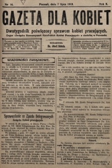 Gazeta dla Kobiet : dwutygodnik poświęcony sprawom kobiet pracujących : organ „Związku Stowarzyszeń Kobiet Pracujących” z siedzibą w Poznaniu. 1918, nr 14