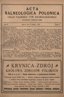 Acta Balneologica Polonica : organ Polskiego Tow. Balneologicznego. R.2, 1938, z. 6