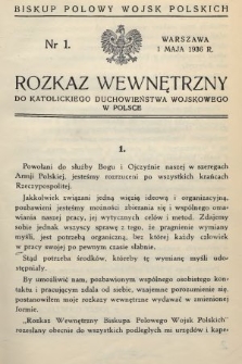 Rozkaz Wewnętrzny do Katolickiego Duchowieństwa Wojskowego w Polsce. 1936, nr 1