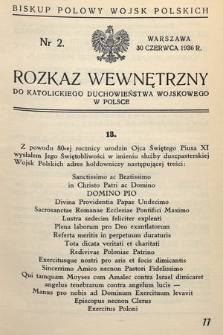 Rozkaz Wewnętrzny do Katolickiego Duchowieństwa Wojskowego w Polsce. 1936, nr 2