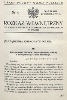 Rozkaz Wewnętrzny do Katolickiego Duchowieństwa Wojskowego w Polsce. 1936, nr 4