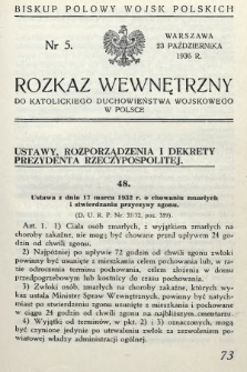 Rozkaz Wewnętrzny do Katolickiego Duchowieństwa Wojskowego w Polsce. 1936, nr 5