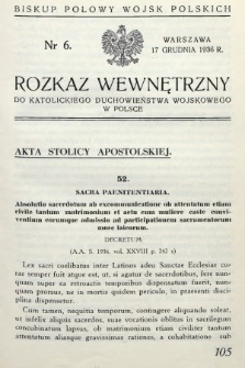Rozkaz Wewnętrzny do Katolickiego Duchowieństwa Wojskowego w Polsce. 1936, nr 6