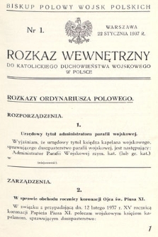Rozkaz Wewnętrzny do Katolickiego Duchowieństwa Wojskowego w Polsce. 1937, nr 1