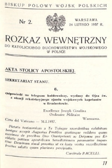 Rozkaz Wewnętrzny do Katolickiego Duchowieństwa Wojskowego w Polsce. 1937, nr 2