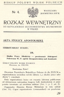 Rozkaz Wewnętrzny do Katolickiego Duchowieństwa Wojskowego w Polsce. 1937, nr 4