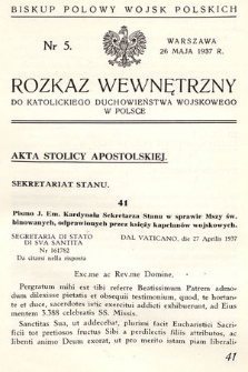 Rozkaz Wewnętrzny do Katolickiego Duchowieństwa Wojskowego w Polsce. 1937, nr 5