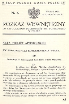 Rozkaz Wewnętrzny do Katolickiego Duchowieństwa Wojskowego w Polsce. 1937, nr 6