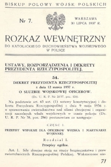Rozkaz Wewnętrzny do Katolickiego Duchowieństwa Wojskowego w Polsce. 1937, nr 7