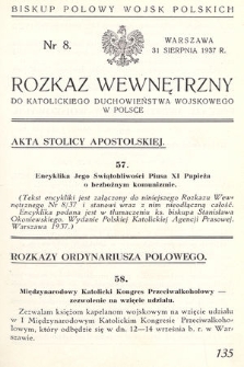 Rozkaz Wewnętrzny do Katolickiego Duchowieństwa Wojskowego w Polsce. 1937, nr 8