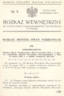 Rozkaz Wewnętrzny do Katolickiego Duchowieństwa Wojskowego w Polsce. 1937, nr 9