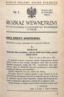Rozkaz Wewnętrzny do Katolickiego Duchowieństwa Wojskowego w Polsce. 1938, nr 1