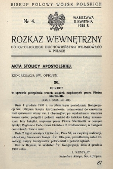 Rozkaz Wewnętrzny do Katolickiego Duchowieństwa Wojskowego w Polsce. 1938, nr 4
