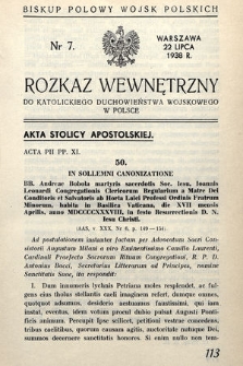 Rozkaz Wewnętrzny do Katolickiego Duchowieństwa Wojskowego w Polsce. 1938, nr 7