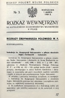Rozkaz Wewnętrzny do Katolickiego Duchowieństwa Wojskowego w Polsce. 1939, nr 3