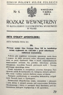 Rozkaz Wewnętrzny do Katolickiego Duchowieństwa Wojskowego w Polsce. 1939, nr 4