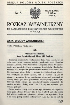 Rozkaz Wewnętrzny do Katolickiego Duchowieństwa Wojskowego w Polsce. 1939, nr 5