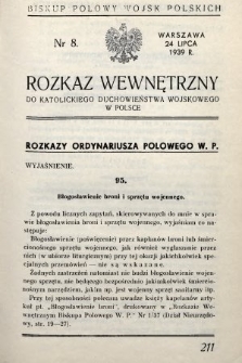 Rozkaz Wewnętrzny do Katolickiego Duchowieństwa Wojskowego w Polsce. 1939, nr 8