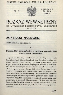Rozkaz Wewnętrzny do Katolickiego Duchowieństwa Wojskowego w Polsce. 1939, nr 9