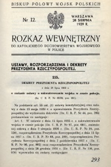 Rozkaz Wewnętrzny do Katolickiego Duchowieństwa Wojskowego w Polsce. 1939, nr 12