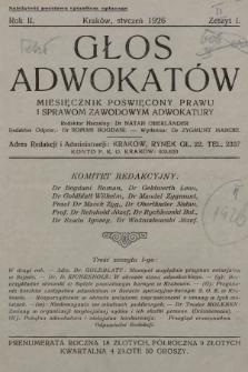 Głos Adwokatów : miesięcznik poświęcony prawu i sprawom zawodowym adwokatury. 1926, z. 1