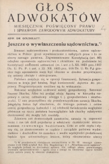 Głos Adwokatów : miesięcznik poświęcony prawu i sprawom zawodowym adwokatury. 1926, [z. 4]