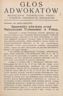 Głos Adwokatów : miesięcznik poświęcony prawu i sprawom zawodowym adwokatury. 1926, [z. 8]