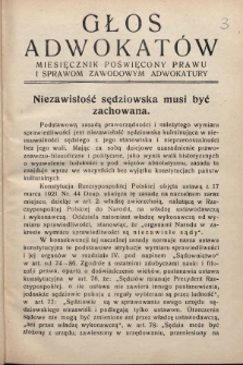 Głos Adwokatów : miesięcznik poświęcony prawu i sprawom zawodowym adwokatury. 1927, [z. 3]