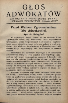 Głos Adwokatów : miesięcznik poświęcony prawu i sprawom zawodowym adwokatury. 1927, [z. 5]
