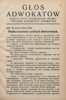 Głos Adwokatów : miesięcznik poświęcony prawu i sprawom zawodowym adwokatury. 1927, [z. 7]