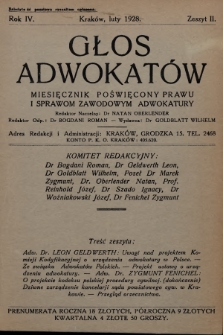 Głos Adwokatów : miesięcznik poświęcony prawu i sprawom zawodowym adwokatury. 1928, z. 2