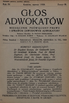 Głos Adwokatów : miesięcznik poświęcony prawu i sprawom zawodowym adwokatury. 1928, z. 3