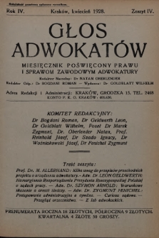 Głos Adwokatów : miesięcznik poświęcony prawu i sprawom zawodowym adwokatury. 1928, z. 4