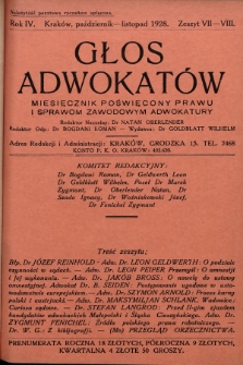 Głos Adwokatów : miesięcznik poświęcony prawu i sprawom zawodowym adwokatury. 1928, z. 7-8