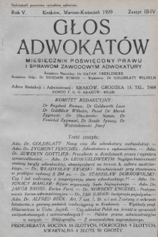 Głos Adwokatów : miesięcznik poświęcony prawu i sprawom zawodowym adwokatury. 1929, z. 3-4