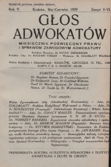 Głos Adwokatów : miesięcznik poświęcony prawu i sprawom zawodowym adwokatury. 1929, z. 5-6