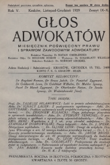 Głos Adwokatów : miesięcznik poświęcony prawu i sprawom zawodowym adwokatury. 1929, z. 9-10