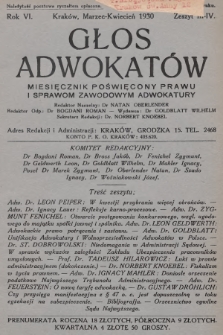 Głos Adwokatów : miesięcznik poświęcony prawu i sprawom zawodowym adwokatury. 1930, z. 3-4